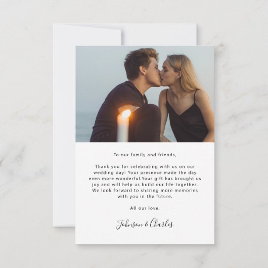 Zwart-withandgeschreven bruiloft foto bedankkaart (Achterkant)