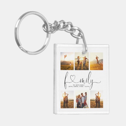 Zwart-withartscript 6 Fotoserie Collage Sleutelhanger (Voorkant Links)