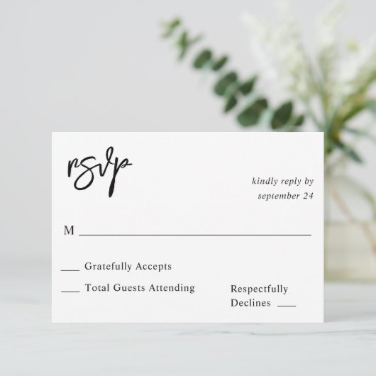 Zwart-witkalligrafie 10 RSVP zonder meel (Staand voorkant)