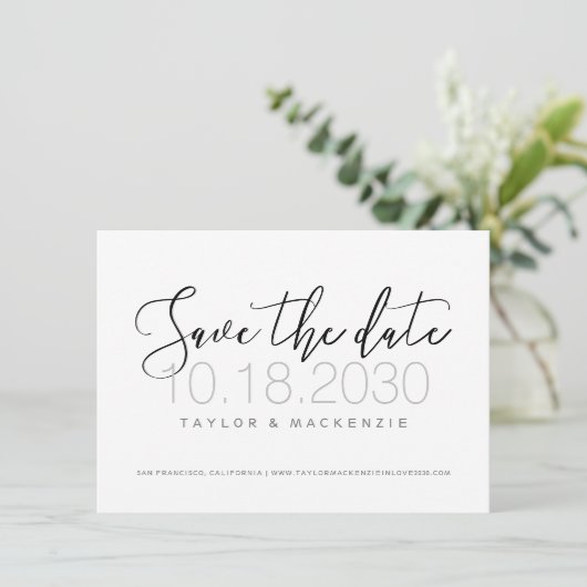 Zwart-witkalligrafie Foto Opslaan Datum kaart (Staand voorkant)