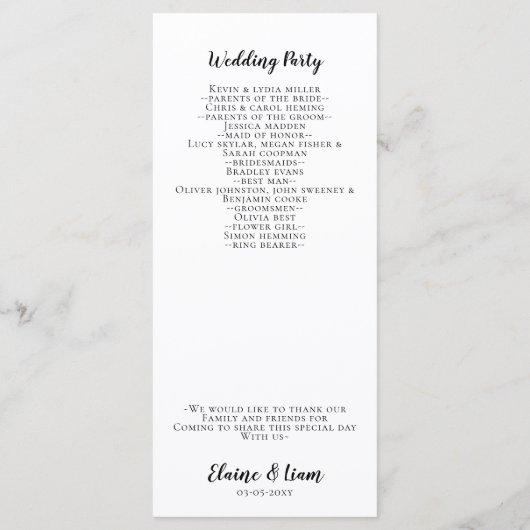 Zwart-witkalligrafie Programmakaart (Achterkant)