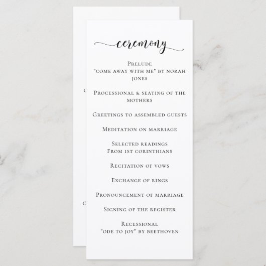 Zwart-witkalligrafie Programmakaart (Voorkant / Achterkant)