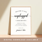 Zwart-witkalligrafie Unplugged Wedding Sign Poster