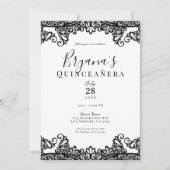 Zwart-witkant Elegant Quinceañera Party Kaart (Voorkant)