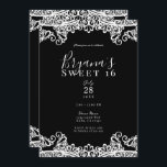 Zwart-witkant Elegant Sweet 16 Party Kaart<br><div class="desc">Aanpassen voor elke gebeurtenis</div>