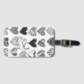 Zwart-witkat en hartpatroon bagagelabel (Voorkant (horizontaal))