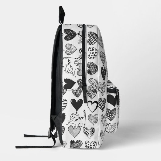 Zwart-witkat en hartpatroon bedrukte rugzak (Links)