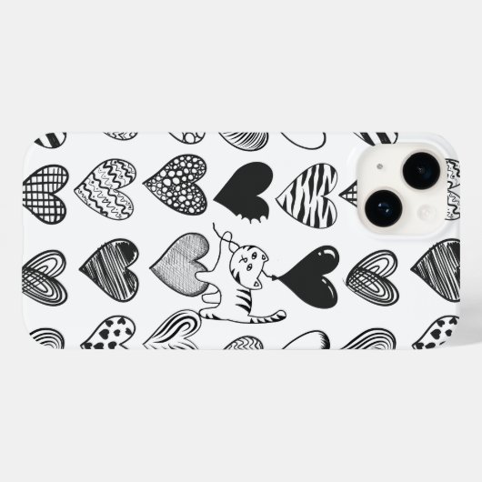 Zwart-witkat en hartpatroon Case-Mate iPhone case (Achterkant (horizontaal))