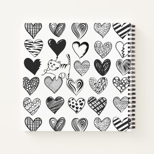 Zwart-witkat en hartpatroon notitieboek (Achterkant)