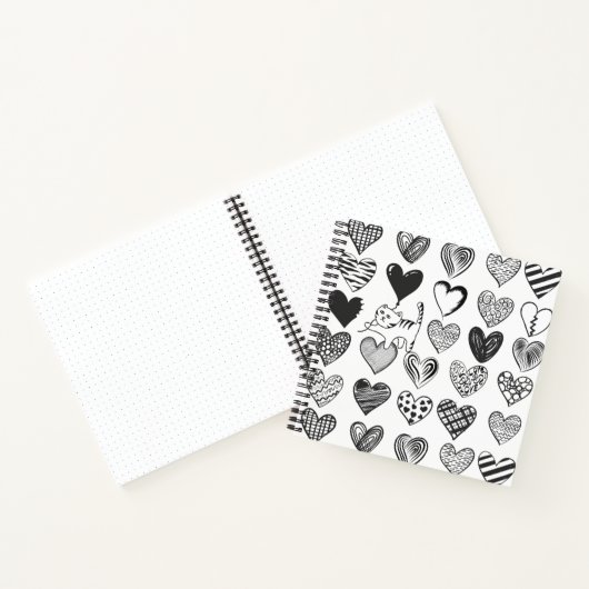 Zwart-witkat en hartpatroon notitieboek (Binnen)