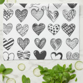 Zwart-witkat en hartpatroon theedoek (Gevouwen)