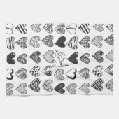 Zwart-witkat en hartpatroon theedoek (Horizontaal)