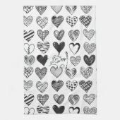 Zwart-witkat en hartpatroon theedoek (Verticaal)