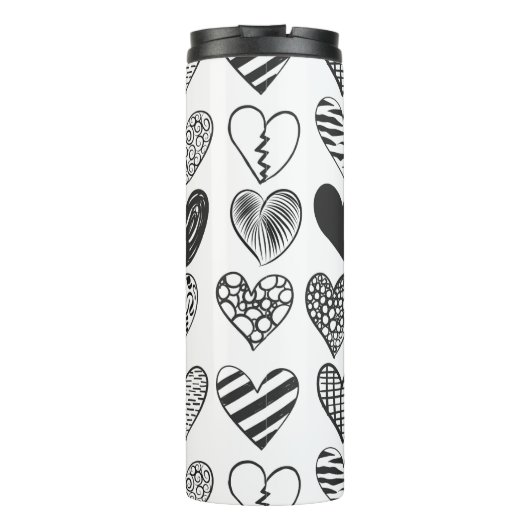 Zwart-witkat en hartpatroon thermosbeker (Achterkant)