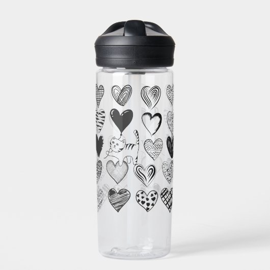 Zwart-witkat en hartpatroon waterfles (Voorkant)