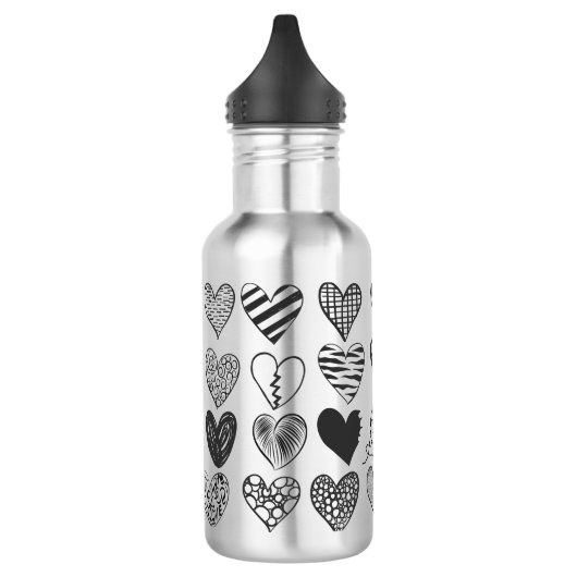 Zwart-witkat en hartpatroon waterfles (Links)