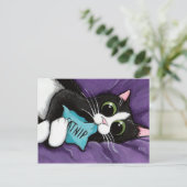 Zwart-witkat met Catnip Pillow - Kat art Briefkaart (Staand voorkant)