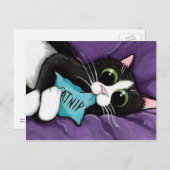 Zwart-witkat met Catnip Pillow - Kat art Briefkaart (Voorkant / Achterkant)