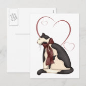 Zwart-witkat met harten Valentijn Feestdagenkaart (Voorkant / Achterkant)