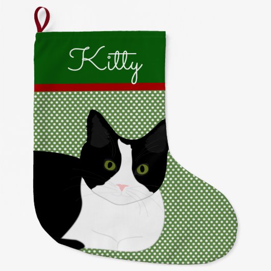 Zwart-witkat op maat grote kerstsok (Voorkant)
