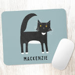 Zwart-witkat op maat muismat<br><div class="desc">Een zwarte en witte tuxedo-kat tegen een blauwgroen achtergrond,  perfect voor dierenliefhebbers en dierenliefhebbers. Katten houden van een muis. Verander de naam om te personaliseren. Originele kunst van Nic Squirrell.</div>