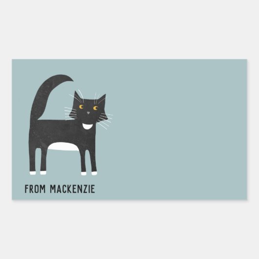 Zwart-witkat op maat rechthoekige sticker (Voorkant)