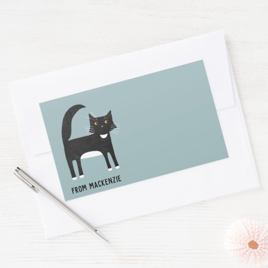 Zwart-witkat op maat rechthoekige sticker (Envelop)