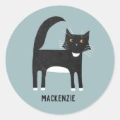 Zwart-witkat op maat ronde sticker (Voorkant)