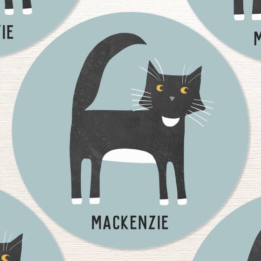 Zwart-witkat op maat ronde sticker