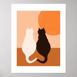Zwart-witkat — Oranje Keukenwanddecor Poster