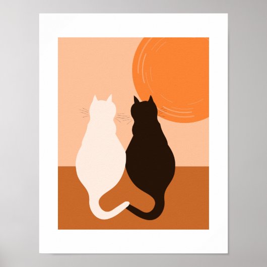 Zwart-witkat — Oranje Keukenwanddecor Poster (Voorkant)