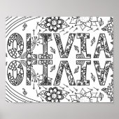Zwart-witkleuren Pagina meisjesnaam Olivia Poster (Voorkant)