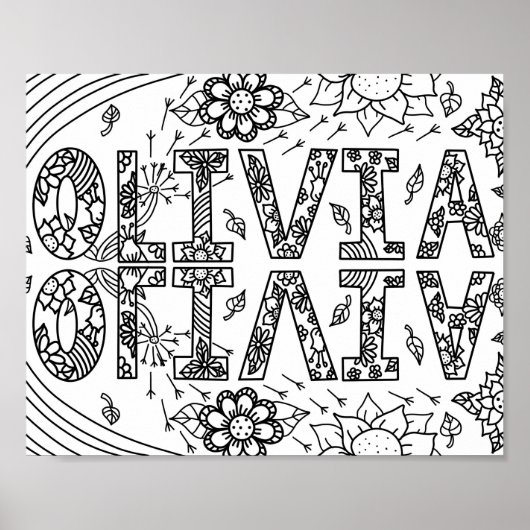 Zwart-witkleuren Pagina meisjesnaam Olivia Poster (Voorkant)