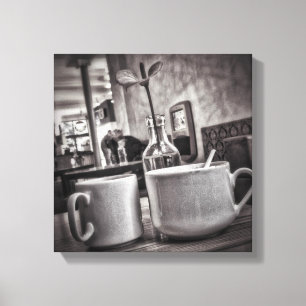 Zwart-witkoffie tafel Small Canvas afdrukken
