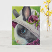 Zwart-witkonijn in Bonnet Waterverf Art Kaart (Gele Bloem)