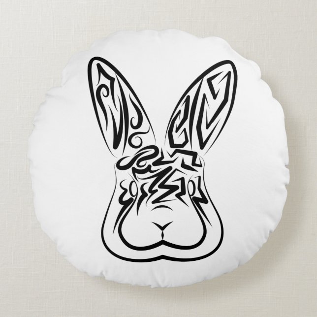 Zwart-witkonijn Rond Kussen (Voorkant)