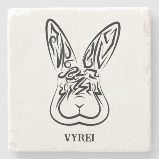 Zwart-witkonijn Stenen Onderzetter (Voorkant)