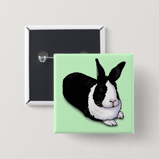 Zwart-witkonijn Vierkante Button 5,1 Cm (Voorkant /achterkant)