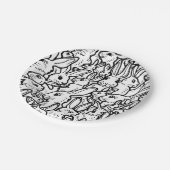 Zwart-witkonijnentekening Modern Bunny Pattern Papieren Bordje (Gekanteld)