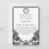 Zwart-witkunst Deco Gatsby Wedding Invites Kaart (Voorkant)