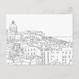 Zwart-witlijnse Briefkaart van Lissabon Portugal