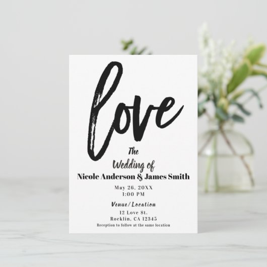 Zwart-witLOVE modern penseelhuwelijk Kaart (Staand voorkant)