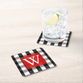 Zwart-witlumberjack speldenmonogram kartonnen onderzetters (Insitu)