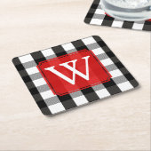 Zwart-witlumberjack speldenmonogram kartonnen onderzetters (Schuin)