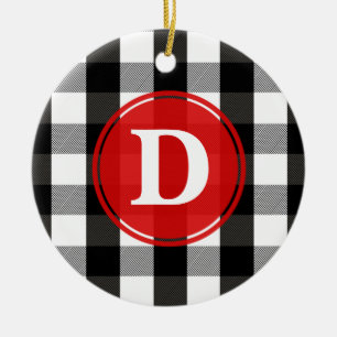 Zwart-witlumberjack speldenmonogram keramisch ornament