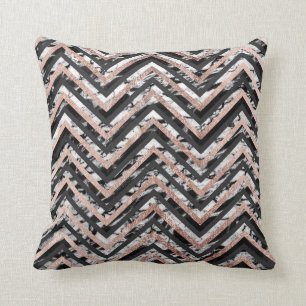 Zwart-witmarmer Roos Gold Chevron Zigzag Kussen