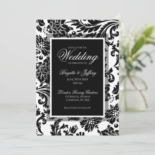 Zwart-witmasker, formele aangepaste bruiloft kaart (Staand voorkant)