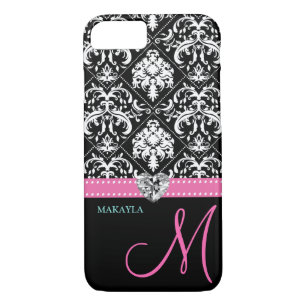 Zwart-witmasker met Diamond Heart en monogram Case-Mate iPhone Case