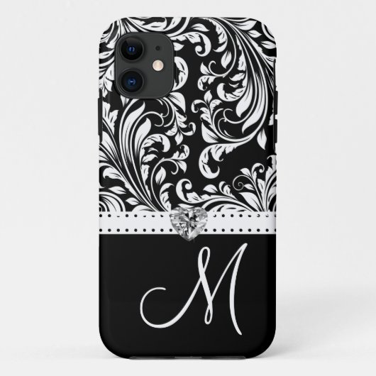 Zwart-witmasker met Diamond Heart en monogram Case-Mate iPhone Case (Achterkant)