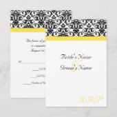 Zwart-witmasker met levendige geel RSVP kaartje (Voorkant / Achterkant)